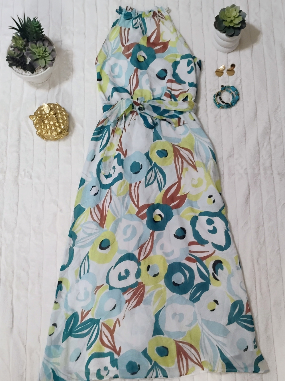 XS Ann Taylor Factory Petite Floral Dress in Teal, Yellow, Orange